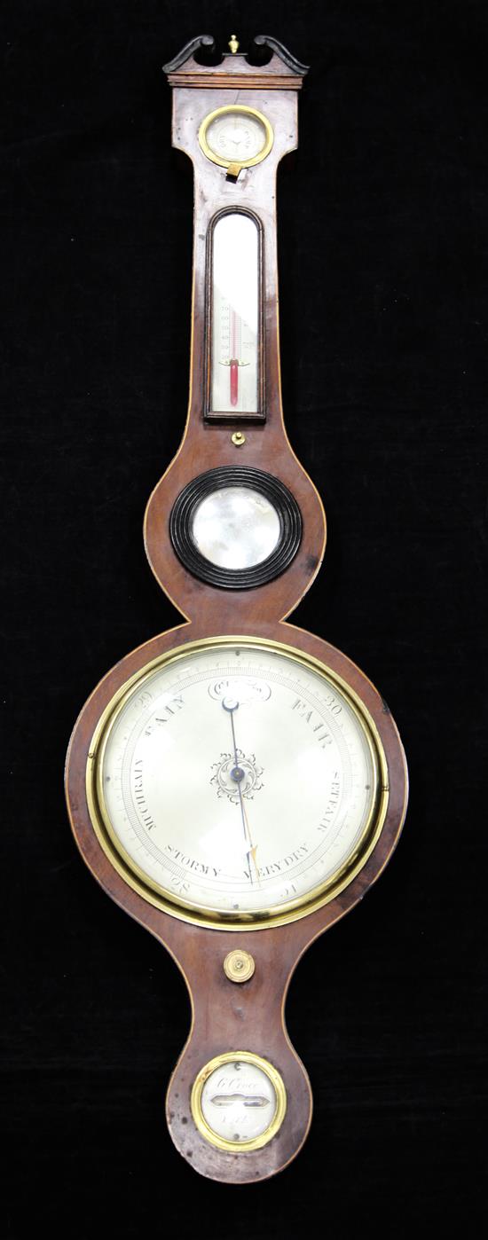 A Regency strung mahogany wheel barometer, by G. Croce of York, 3ft 2in.